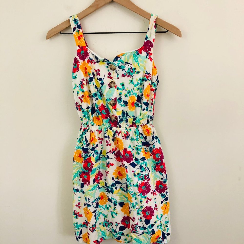 True Craft Floral Button Front Mini Dress